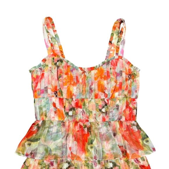 Marchesa Notte Floral Midi Dress in Orange, Size US 2 - Picture 5 of 7